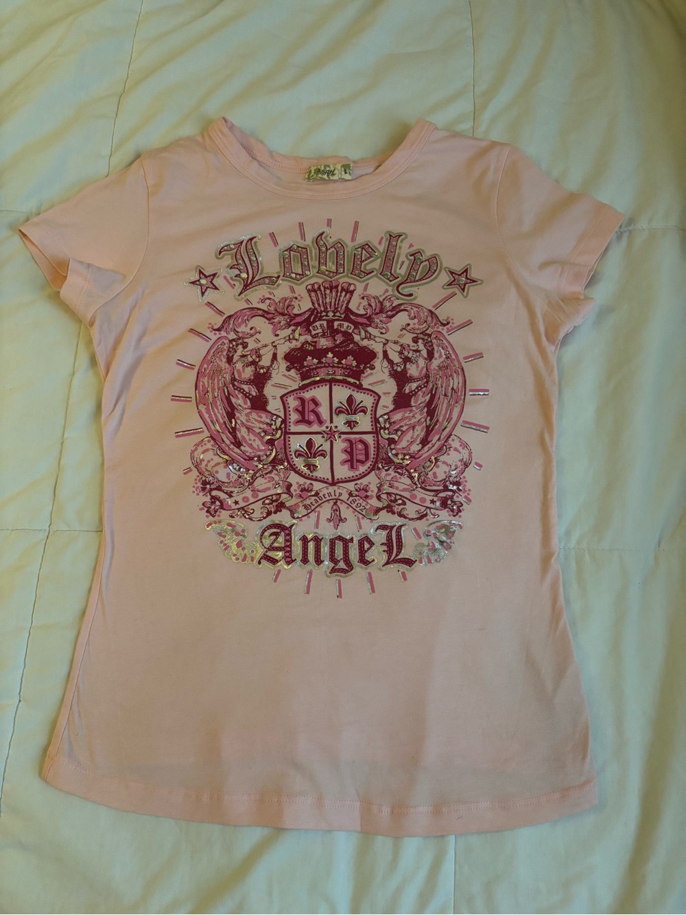 Angel Light Pink Graphic Tee with Dark Pink Crest